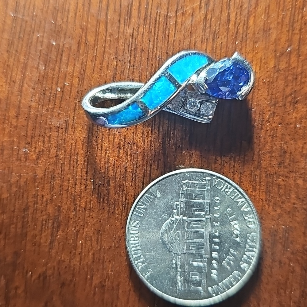 Blue Sapphire & AustralianOpal Inlay 925 Sterling Silver Pendant